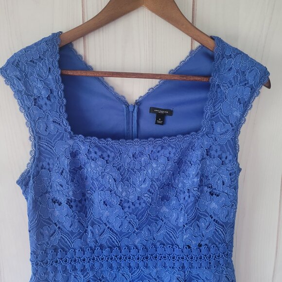Ann Taylor Blue All-Over-Lace A-Line Dress, 6, Sleeveless, Midi Length, Wedding - Picture 2 of 9